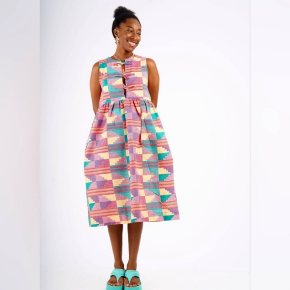 * Brand New * Yevu Tie Top Midi Dress SIZE SMALL  (limited) (rrp $161 USD)
